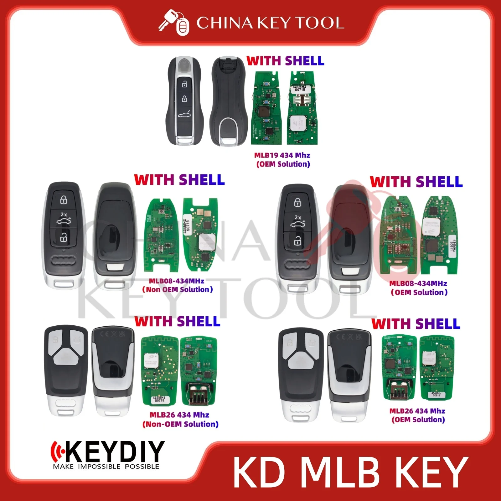 KEYDIY MLB08 MLB19 MLB26 434 Mhz OEM Solution And None-OEM Solution for Porsche Audi Universal Smart Key PCB Board With Logo