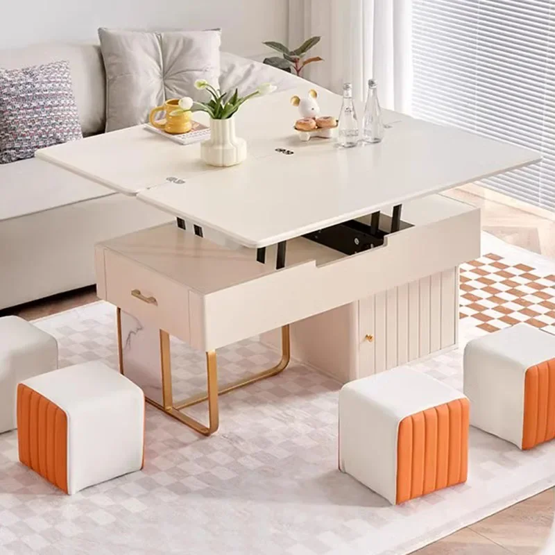

Drawers Storage Side Table Luxury Decoration Adjustable Designer Cheap Clear Coffee Table Computer Mesas Bajas Salon Furniture