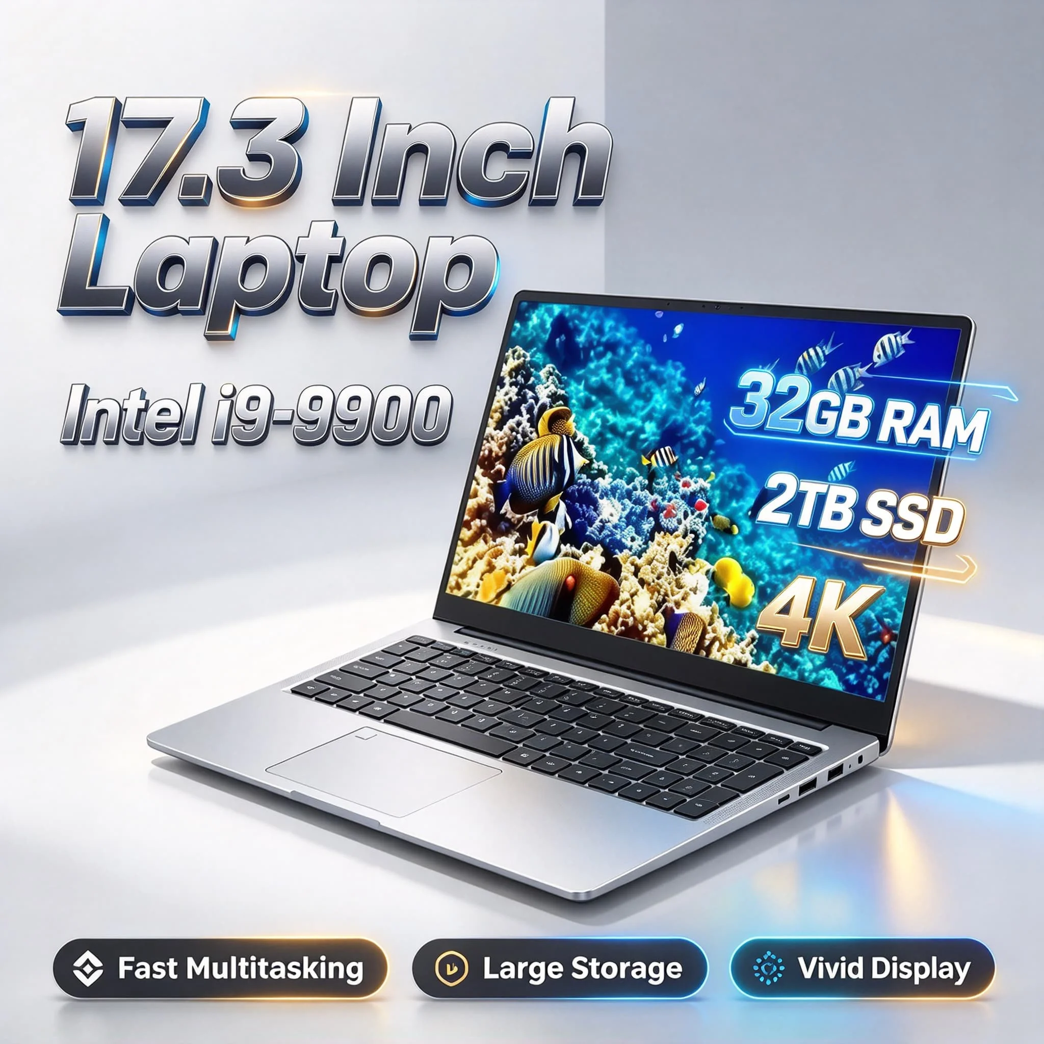 Intel i9 9900 17.3 Inch Laptop 32GB RAM 2TB SSD Fingerprint Unlock Full Size Gaming Notebook High Performance Work Study