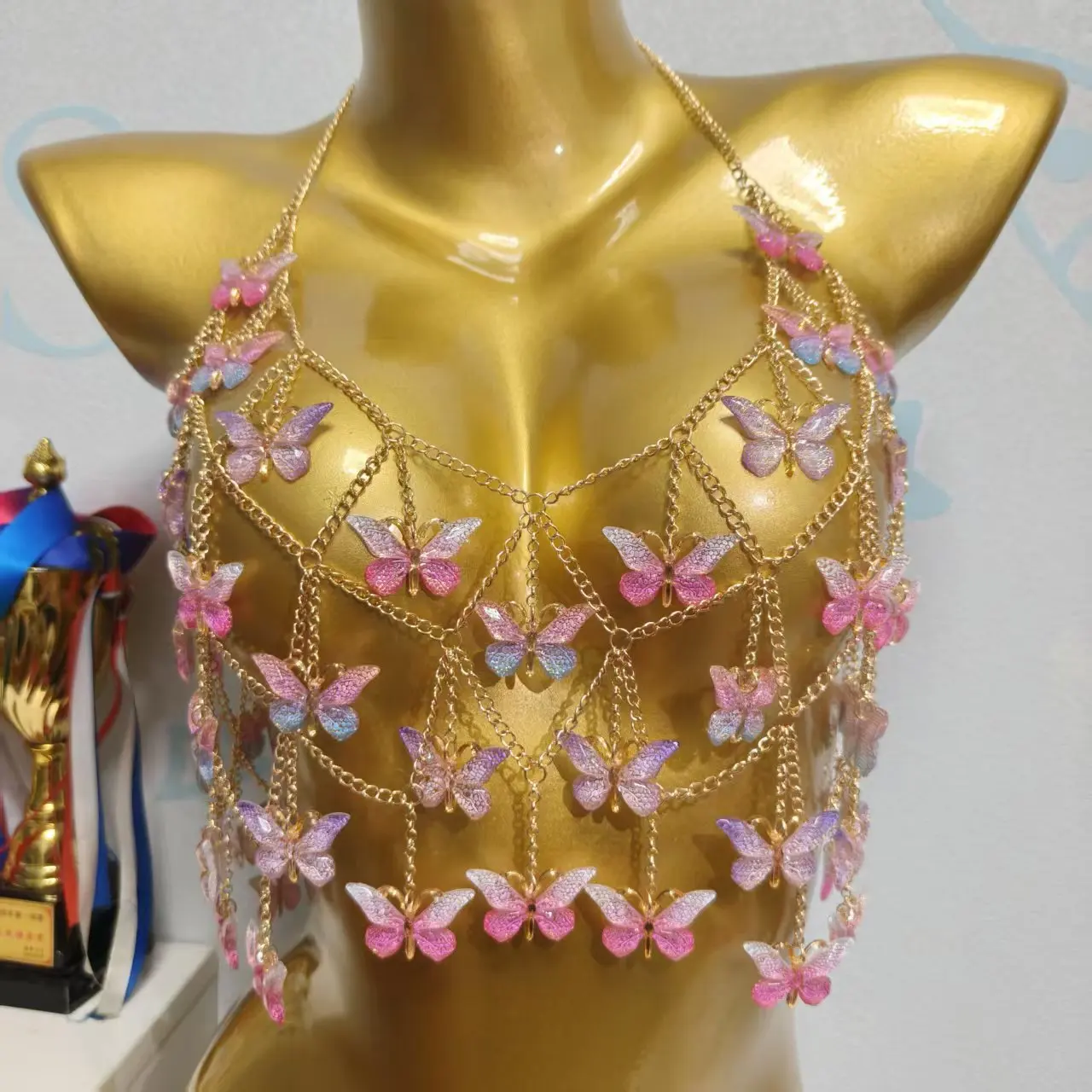 New Handmade Bead Chest Chain, Crystal Heavy Body Chain, Sexy Suspender Accessories, Fashionable Bra, Music Festival Party