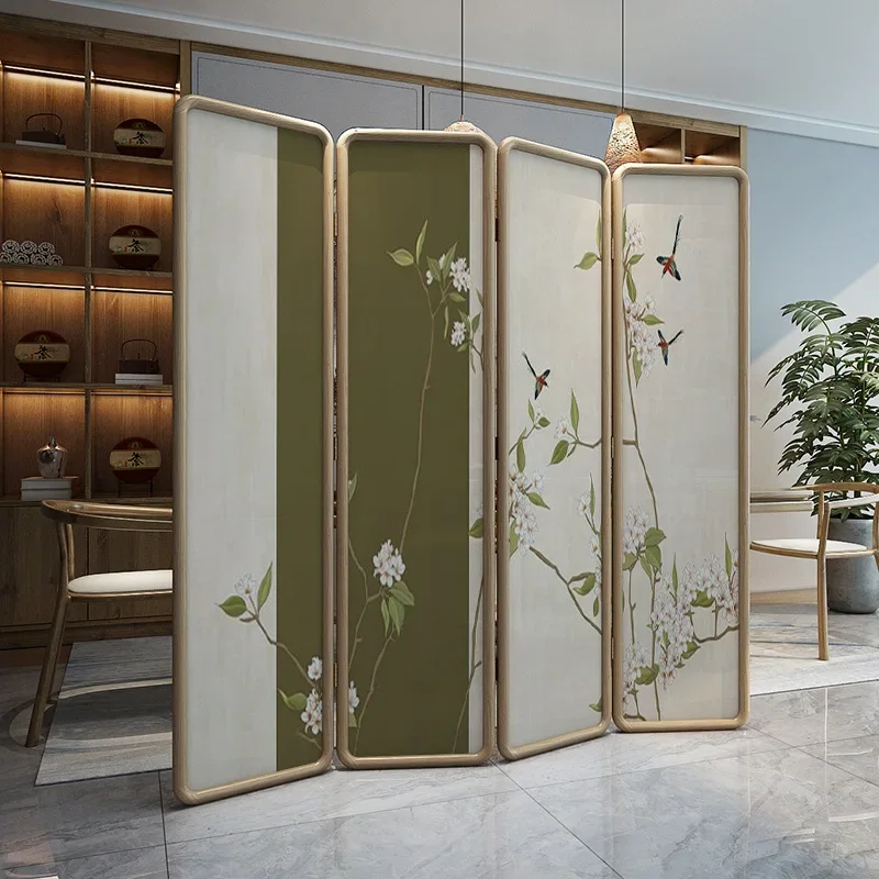 New Chinese-style solid wood screen partition, living room entrance door, bedroom cover, household mobile folding folding screen