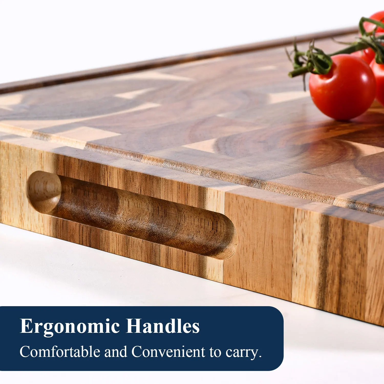 16 inch End Grain Acacia Wooden Chopping Board Serving Board Cutting Board Carving Board for Turkey, Meat, BBQ With Juice Groove