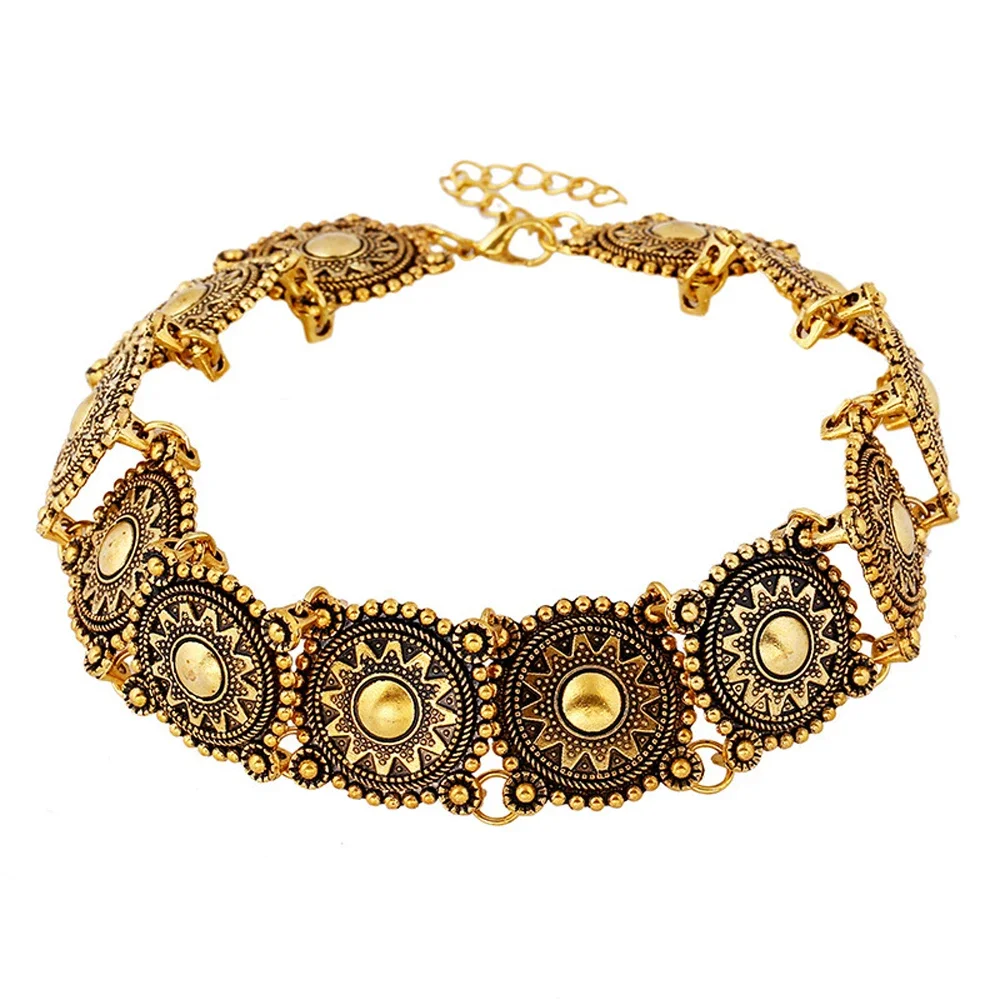 Collier ras du cou Vintage en alliage sculpté pour femmes, collier rond ethnique traditionnel Boho, bijoux de déclaration, cadeau