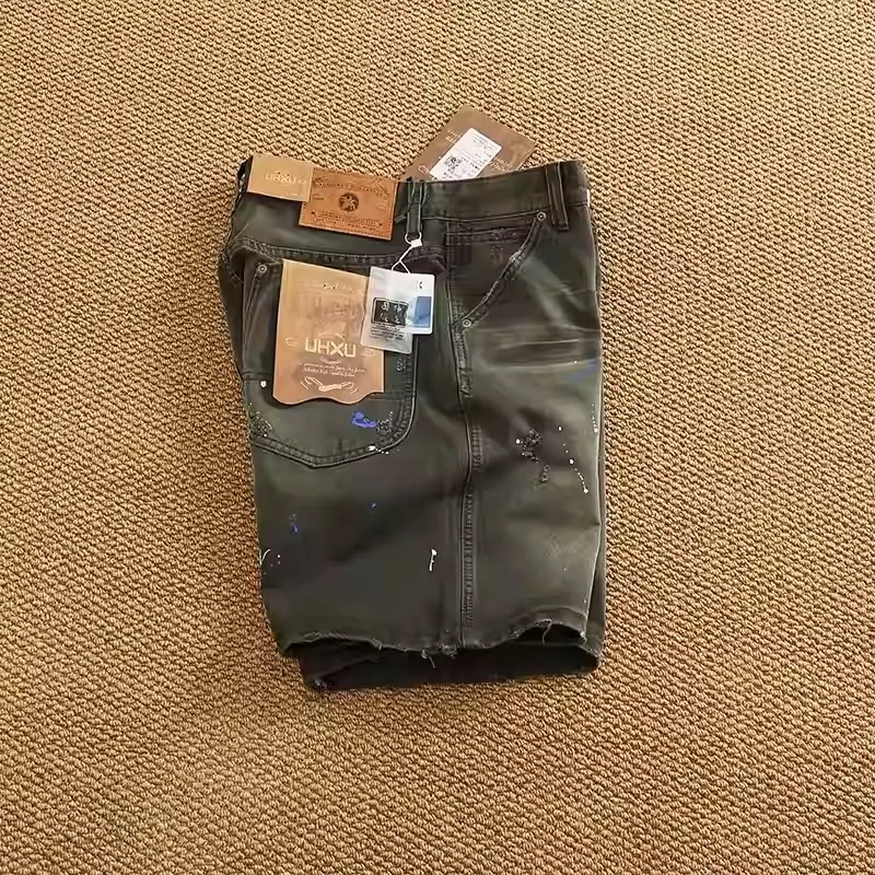 2039# Summer New American Retro Heavyweight Cargo Shorts Men's Amekaji 100% Cotton Washed Casual Straight 5-point Logging Pants