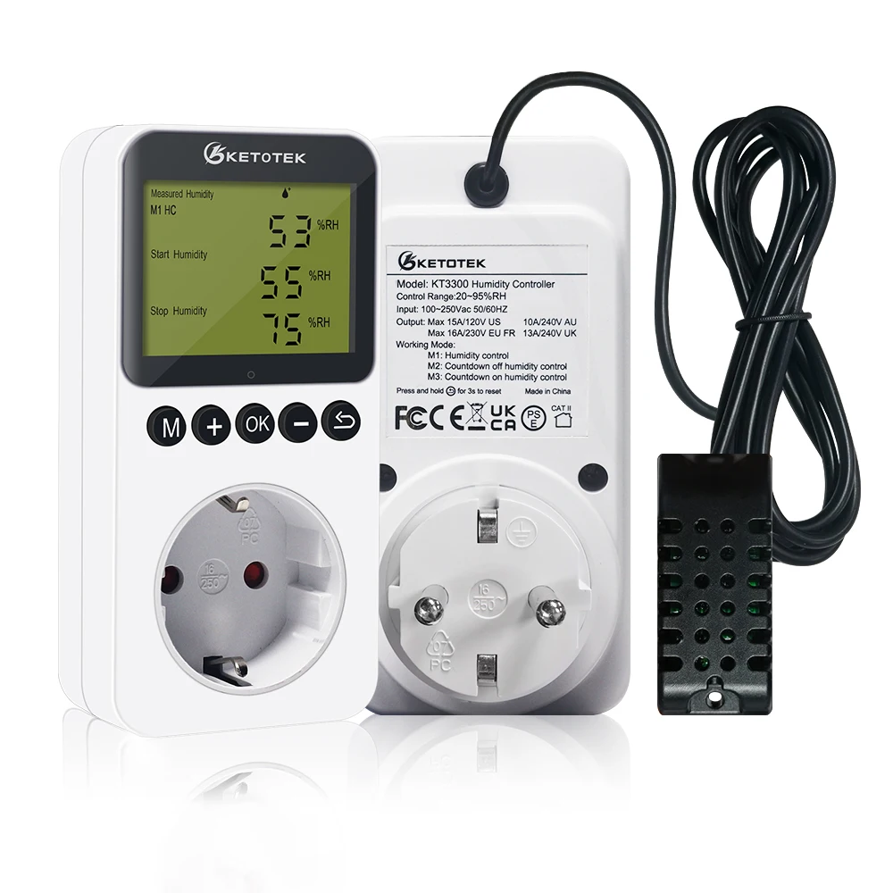 

Ketotek KT3300 Humidity Controller Outlet 16A Direct Output Hygrometer Humidity Control Switch Humidity sensor 20~95%RH