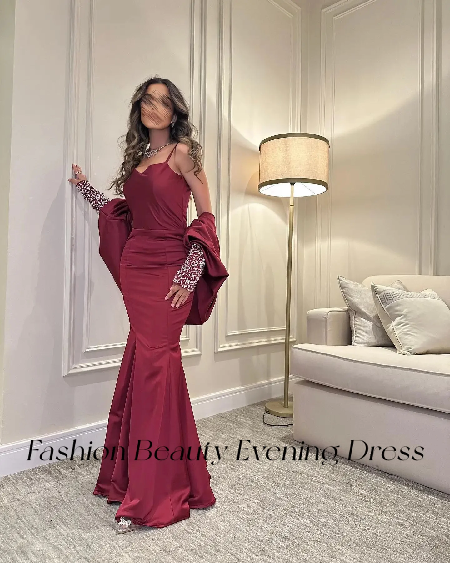 Fashion Beauty Red Prom Dresses Spaghetti Strap Floor-Length Mermaid Beaded Occassion Dress For Women 2024 vestidos de fiesta