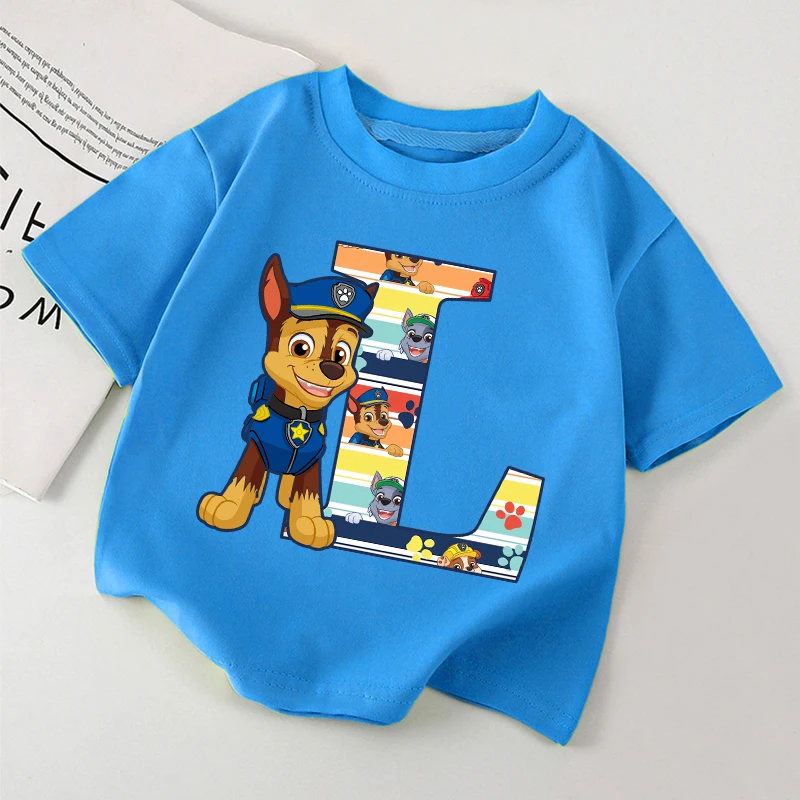 T-shirt Pat\'Patrouille à Manches Courtes pour Enfant, Décontracté, avec Dessin Animé, Lettre Graphique, Vêtements d\'Été, 2024