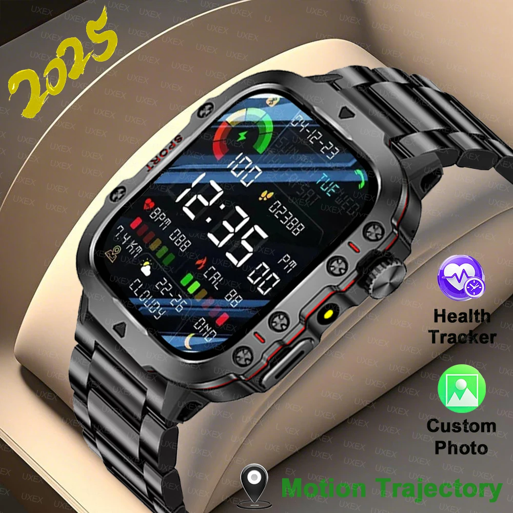 

2025 New Classic Smartwatch Men 1.96” HD Wireless Call Health Tracker Custom Photo Voice Assistant Masculinos Watches Flashlight