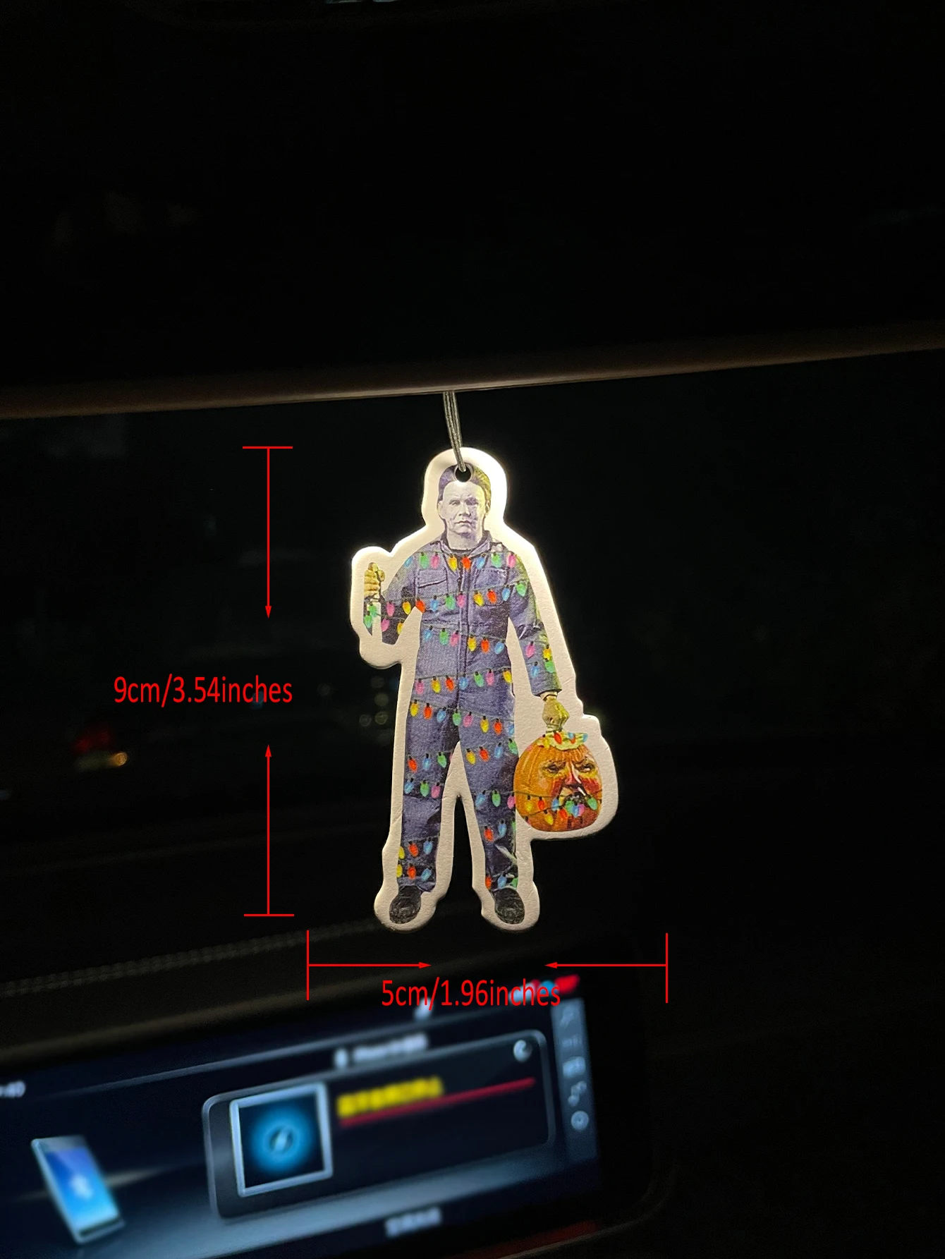 Michael Myers Halloween Christmas Lights Hanging Car Air Freshener, Natural Plant Extract Alcohol‑Free Scented Paper Card, 60‑90