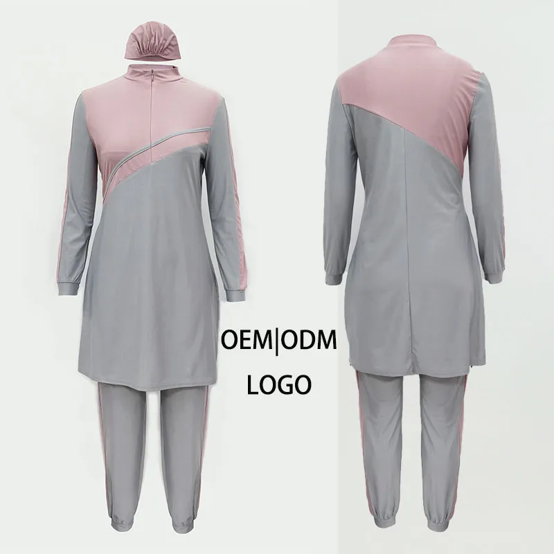 

Modest Active Wear 3pcs Muslim Outdoor Sportswear Women Swimsuit Swimwear Clothing Zipper Top Pants Hat Beach Surfing Swimsuit