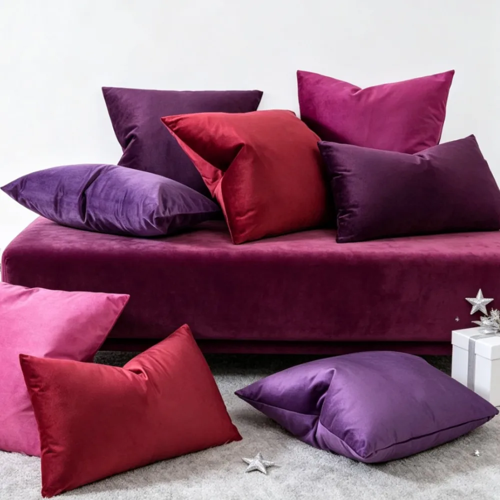 Nordic Velvet Cushion Cover Christmas Purple Red Pillow Case for Living Room Sofa Decoration Home Throw Pillow Cover Multi Size