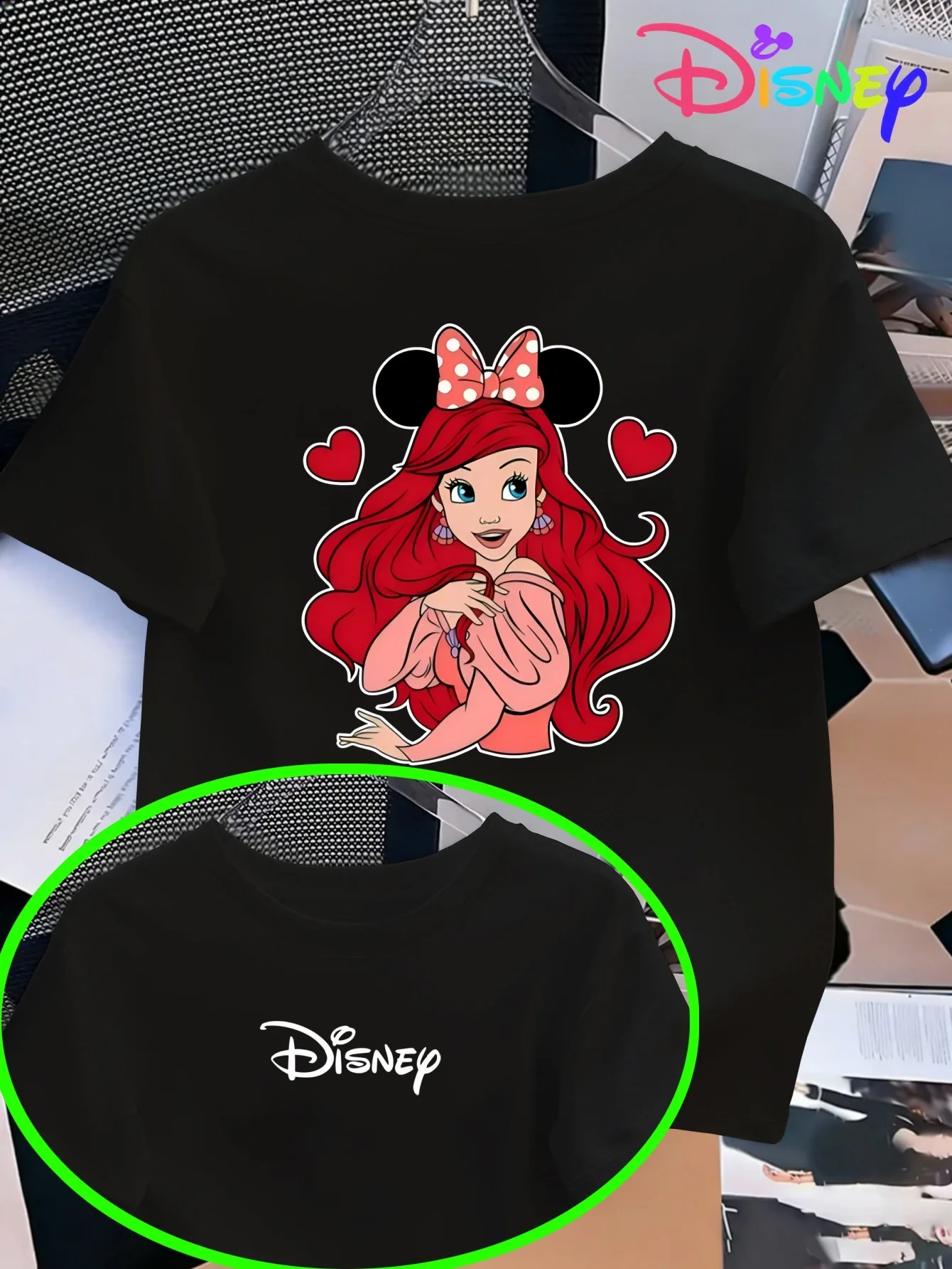 

Футболка Disney Ariel, стильная одежда больших размеров, одежда на все времена года, новая модель, унисекс, Y2k, с короткими рукавами, классическая, для пар, мягкая.