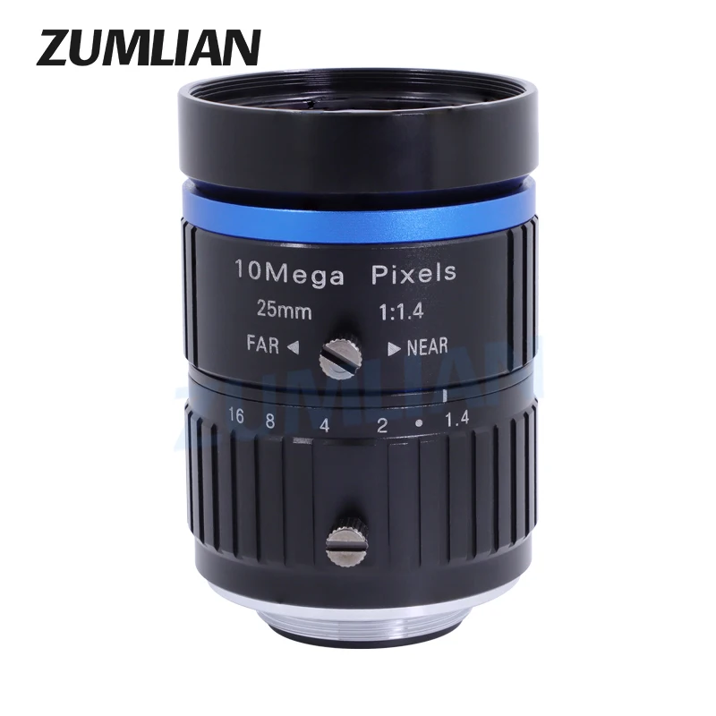 ZUMLIAN 25mm FA Lens F1.4 Big Aperture 10MP Fixed Focus 1 Inch C Mount Lens Low Distortion for Machine Vision Camera