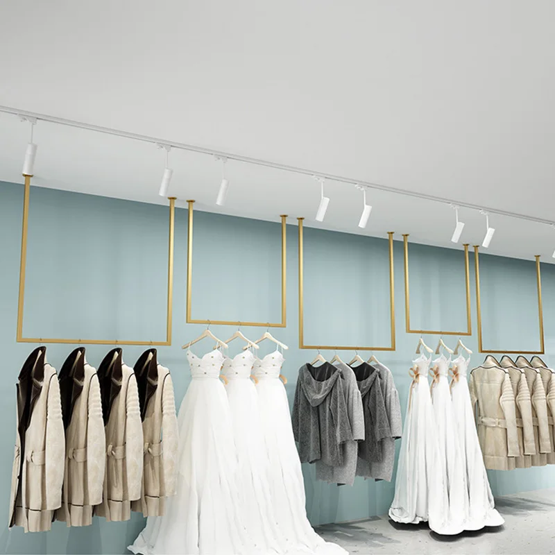 CustomWall mounted clothes hanging shelves system for clothing shop display