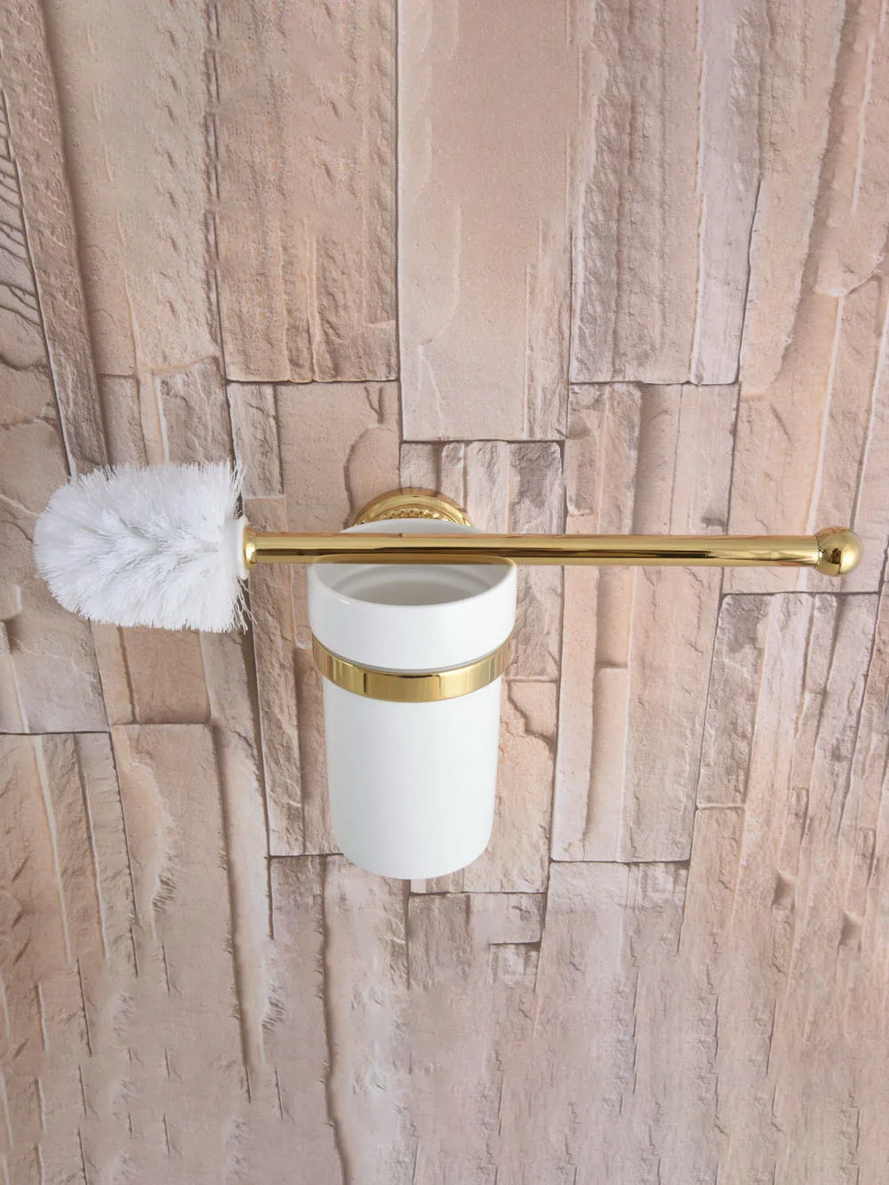 Wall Mounted Luxury Gold Color Brass Bathroom Toilet Brush Holder Set Bathroom Accessory Single Ceramic Cup mba595