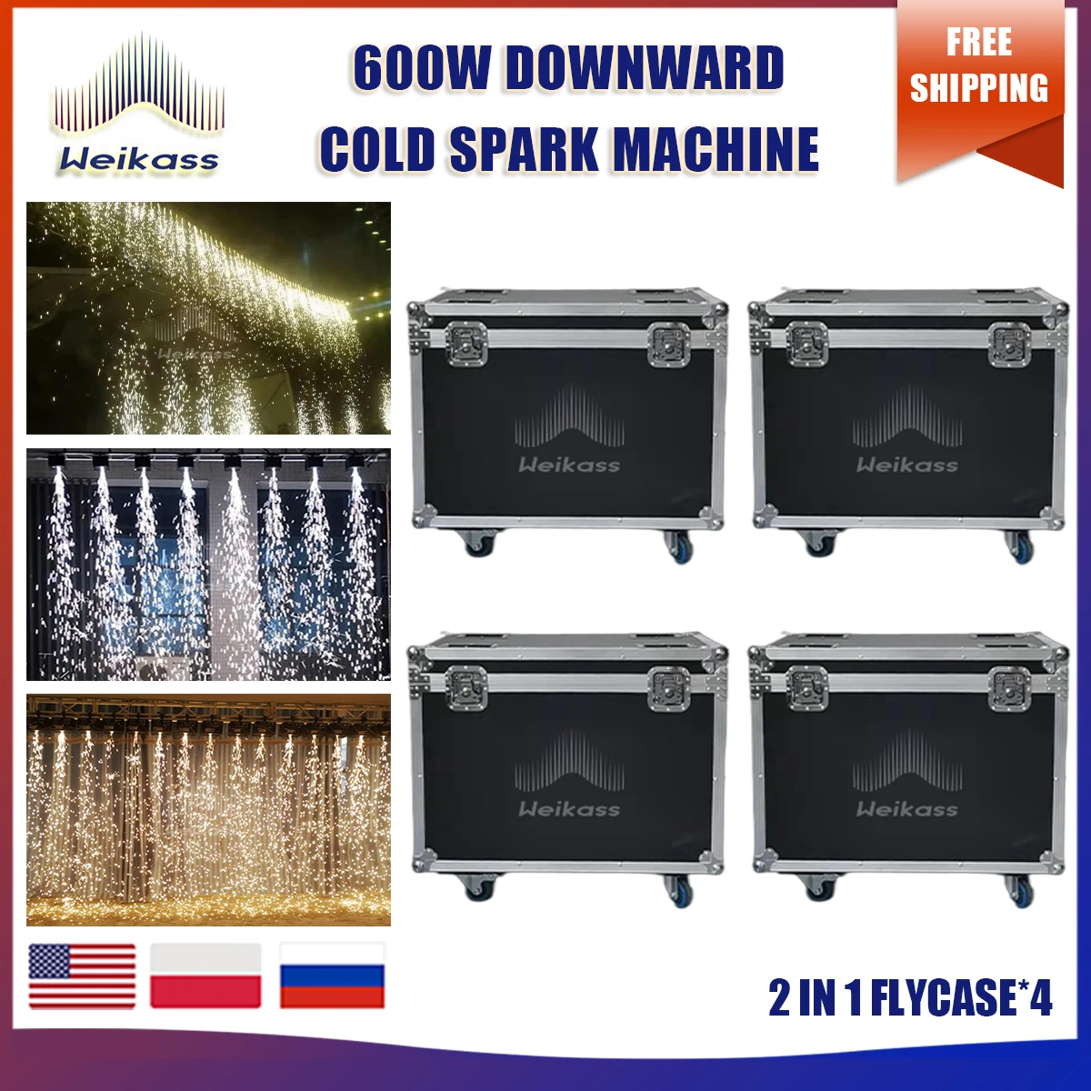 

No Tax 4Pcs/lot 2In1 Flycases For Downward Spark Machine Ice Waterfall Firework Fountain For Stage Dmx Control Wedding Party dj