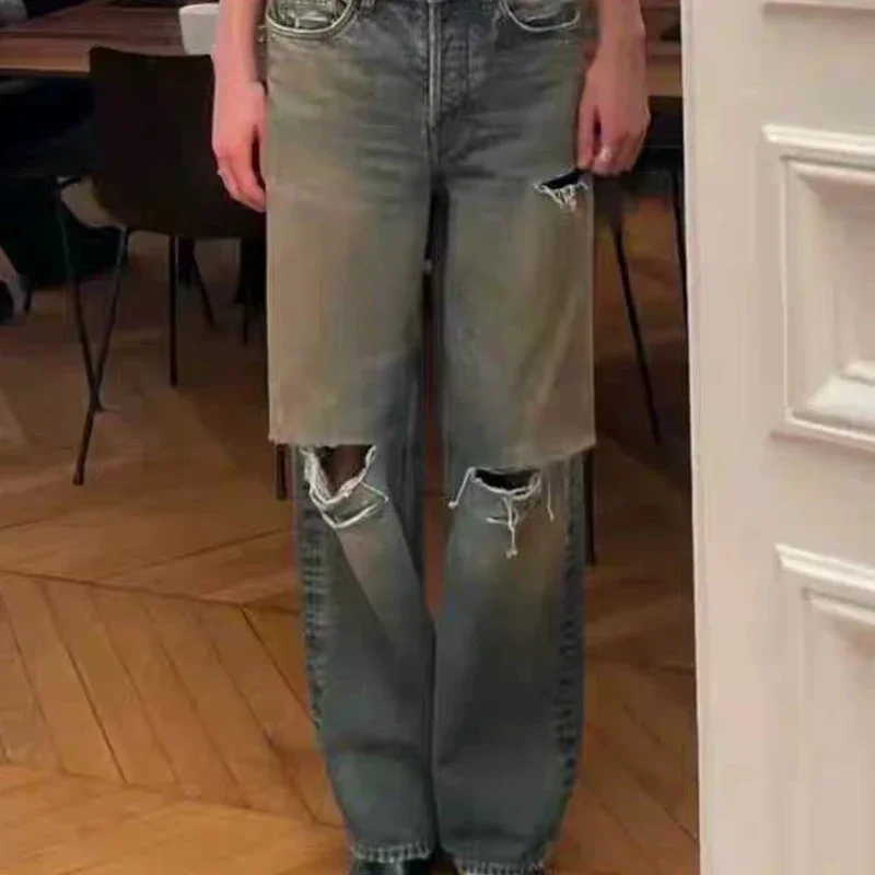 

NIGO Men's Destroyed Washed Jeans Seasonal Cotton Solid Color Wide Leg Pants Ngvp #nigo1524