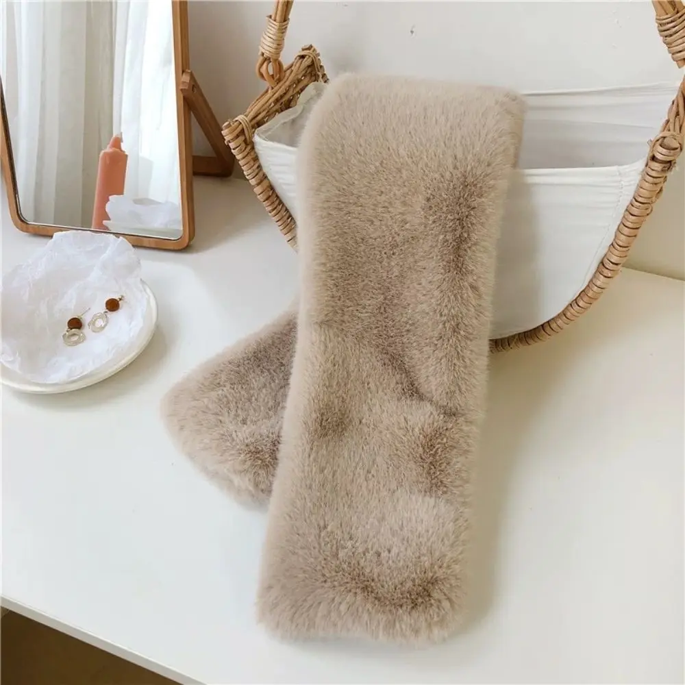 Fashion Winter Scarf Woman Faux Rabbit Fur Collar Scarf Warm Thickening Fur Cross Winter Scarf Soft Solid Color Cross Neck Scarf