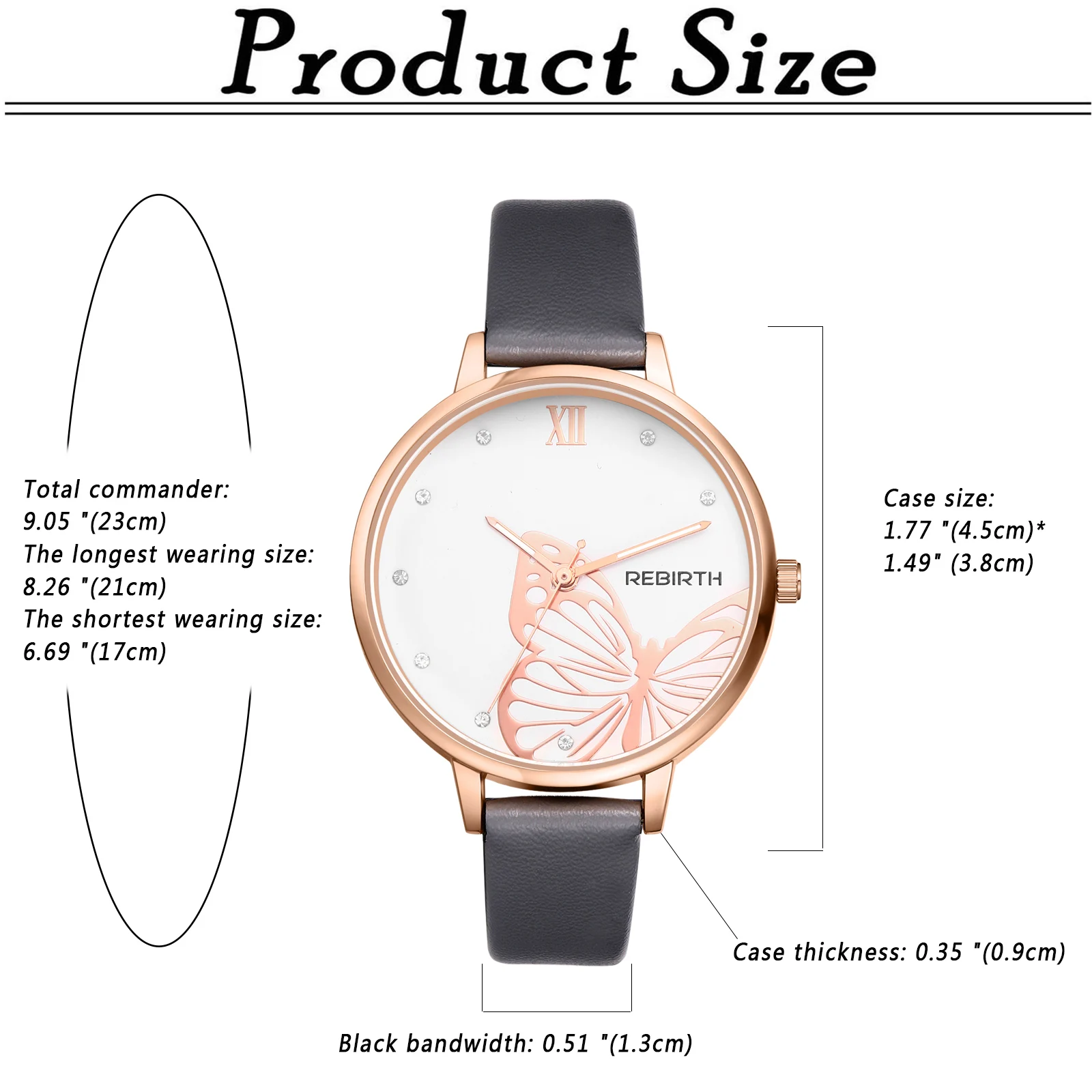 Lancardo Fashion Casual Women Girls Classic Butterfly Rhinestone Large Dial Stainless Steel PU Leather Band Wrist Watches Gift