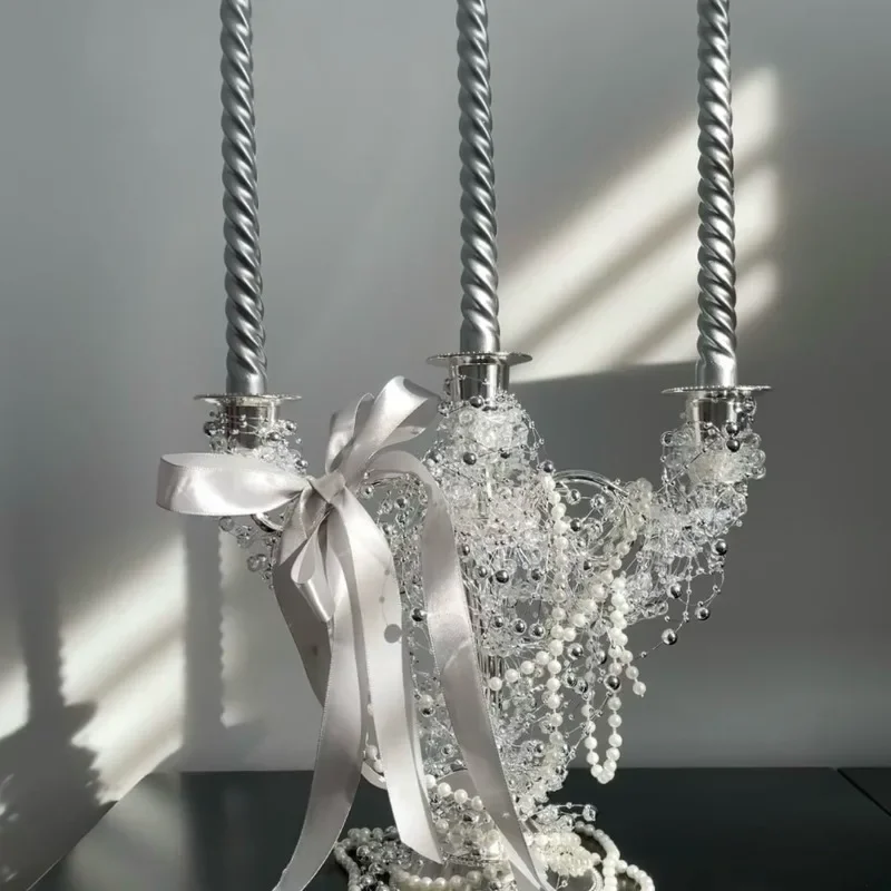 Alloy three-headed five-headed metal candlestick silver-plated European-style ornament wedding wedding hotel KTV home