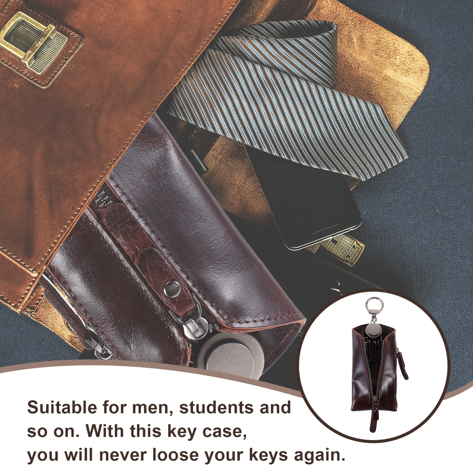 

Fashion Brown Key Organizer Wallet with 6 Keyrings Durable Lightweight Portable for All Key Holder