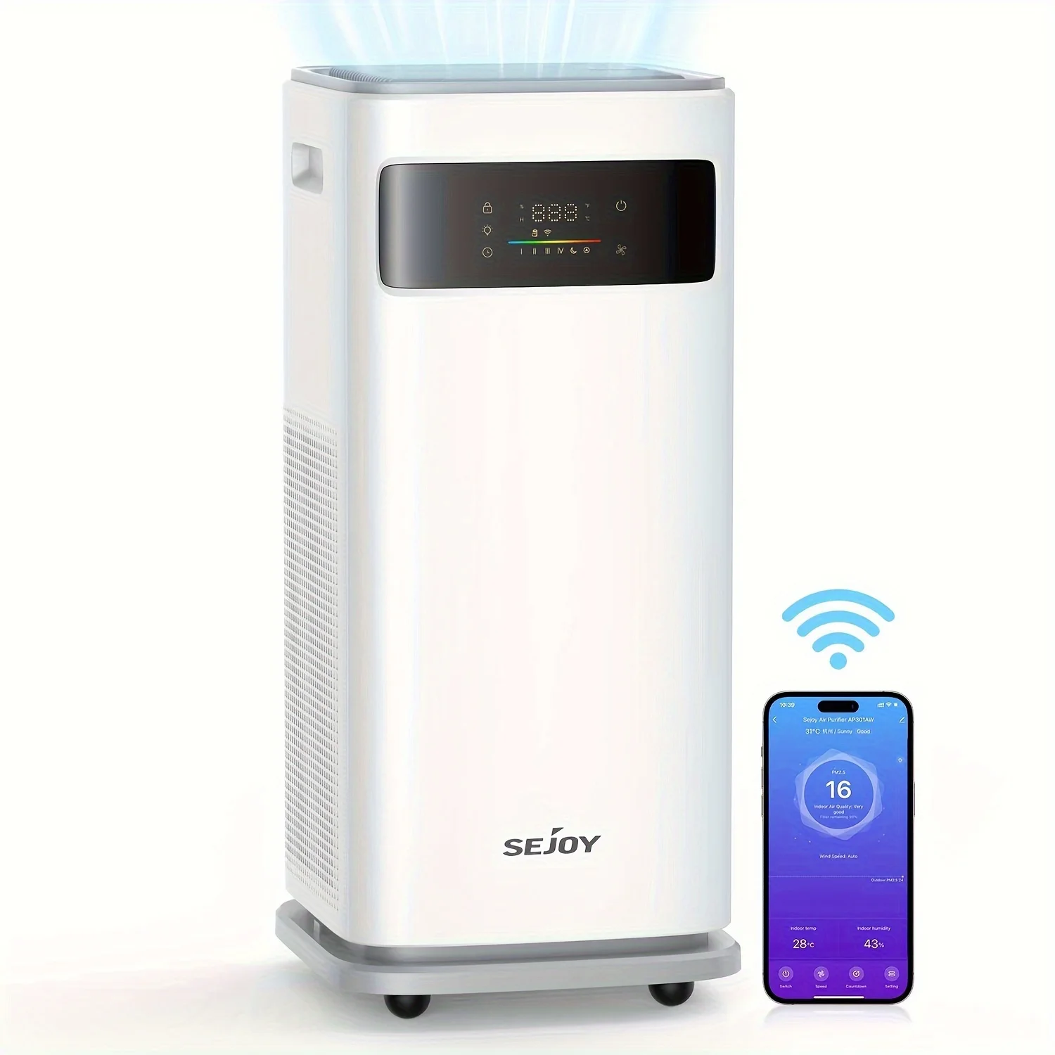 

Умный очиститель воздуха Sejoy AP301, бесшумный очиститель воздуха с Wi-Fi, управлением через приложение, HEPA-фильтром, монитором PM2.5, голосовым управлением, Alexa
