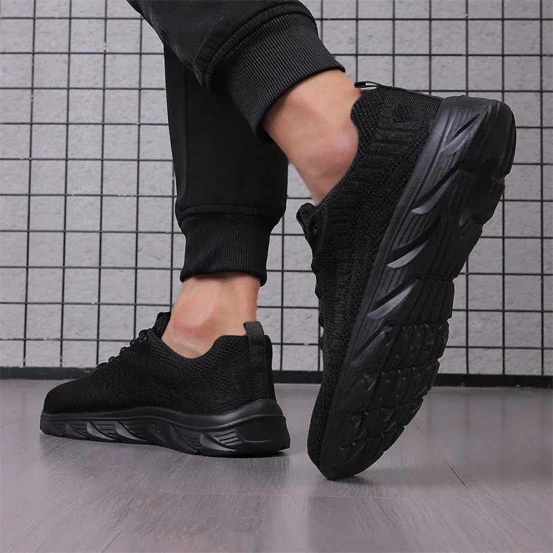 Hot Black Men's Running Shoes Breathable Knit Sneakers For Men Trainers Comfortable Lightweight Non-slip Casual Sports Shoes Man