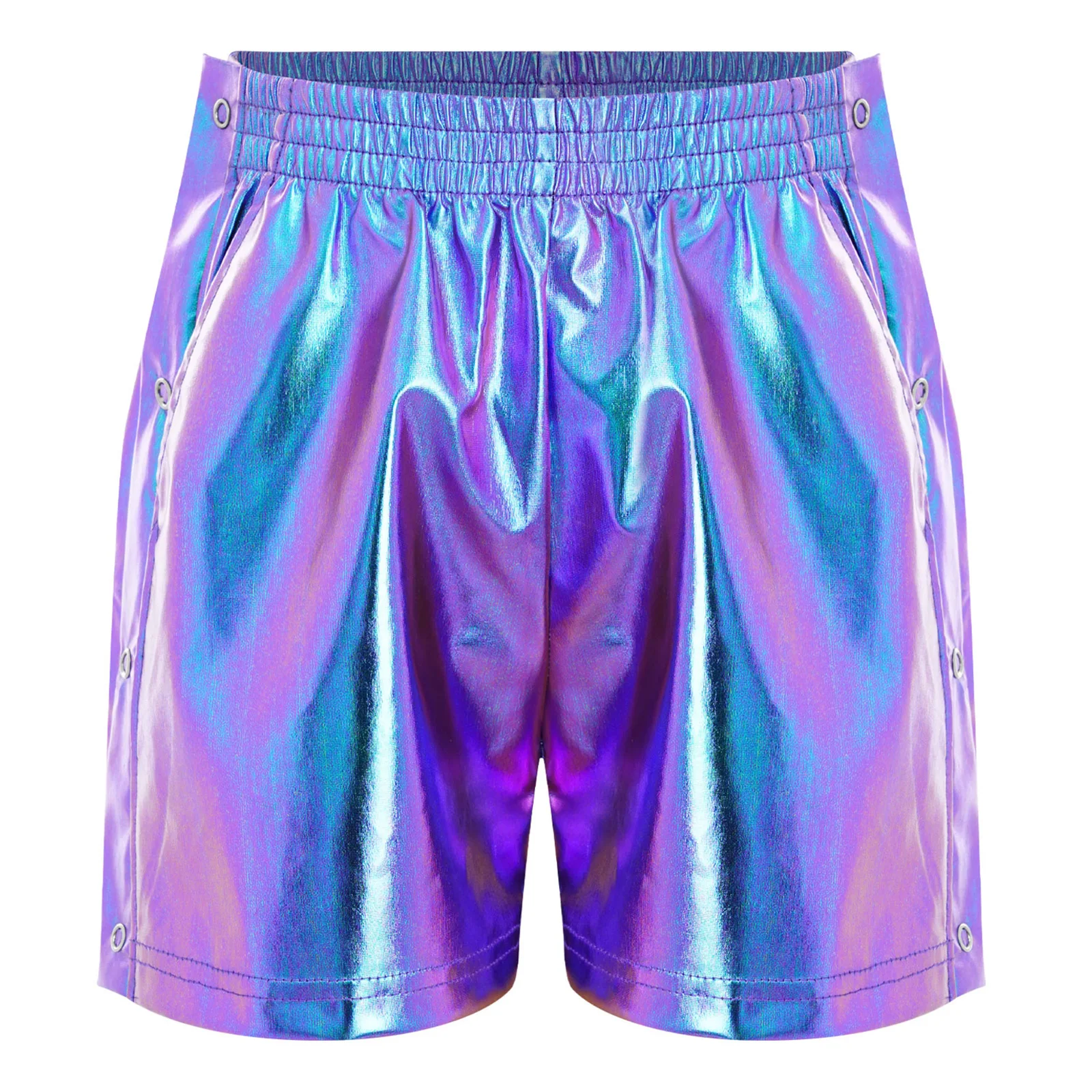 Kinder Mädchen Hip-Hop Jazz-Tanz-Outfit Aufführungskostüm mit seitlich geöffneter Metallweste mit Reißverschluss und seitlichen Druckknöpfen sowie glänzenden Shorts – Detail 32