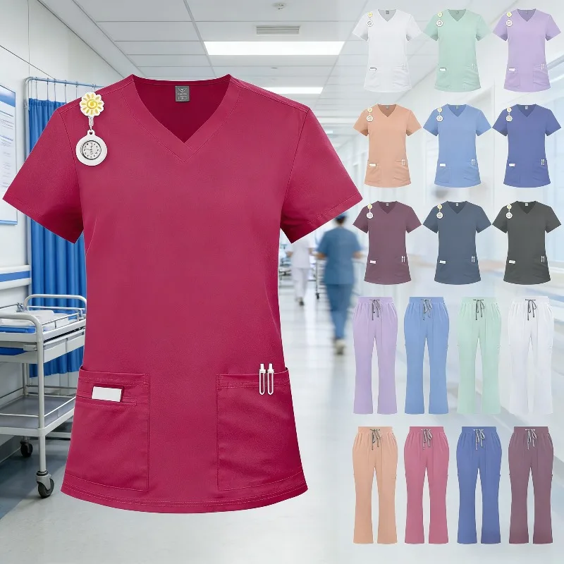 

Summer Work Uniform Set Women Thin Pants Quick Dry V Neck Short Sleeve Top Home Outerwear