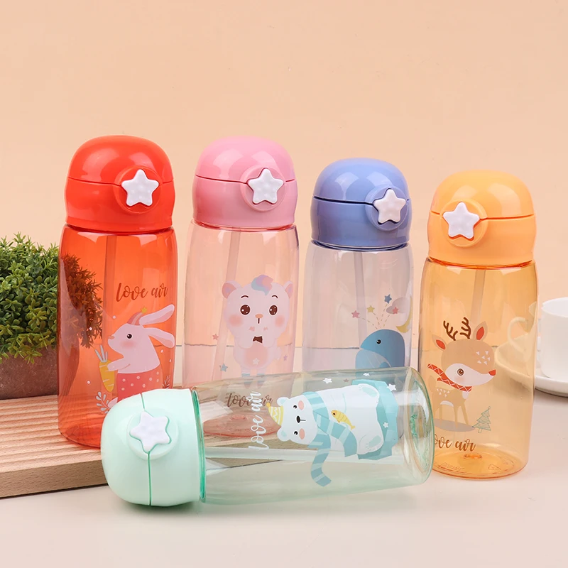 Plastic Water Cup Children Straw Water Cup Baby Feeding Cup Leakproof Water Bottle Outdoor Portable Children Drinkingware