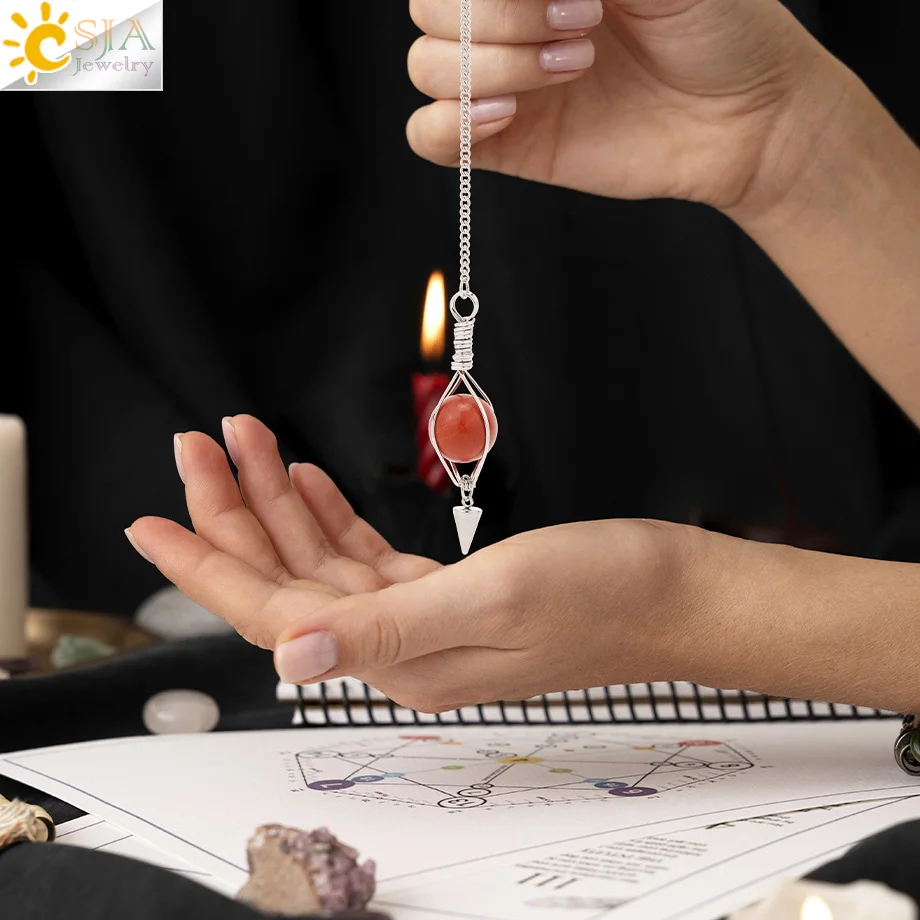 Natural Stone Crystal Pendulum for Dowsing Divination Round Bead Tiger eye Amethyst Crystal Spirituel Pendule Pendulums H791
