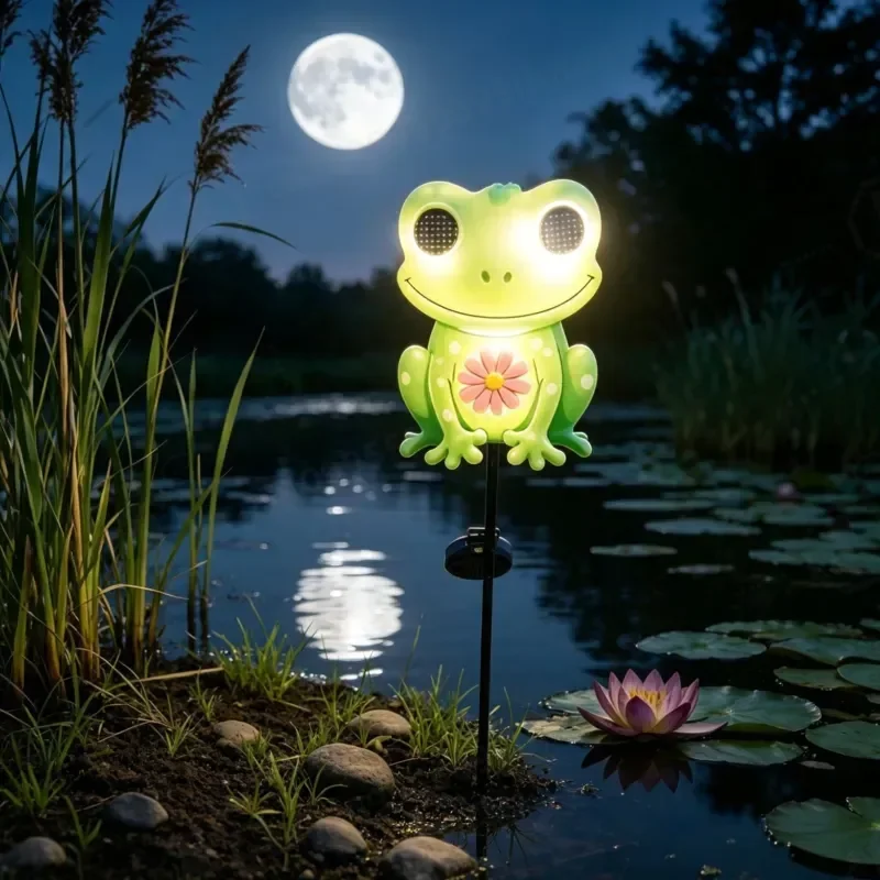 Solar Frog Outdoor Garden Lawn Lamp, Pond Water Feature Decoration, Luminous Cute Wink Frog Floor Lamp