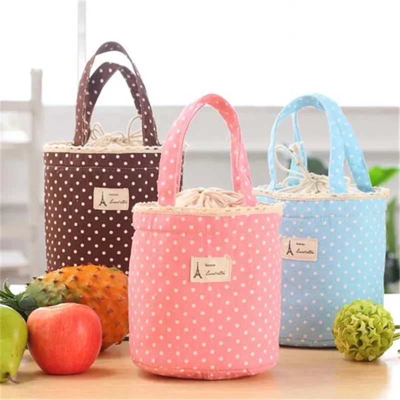 Cartoon Dot Lunch Bags Thermal Insulated Cooler Bags Women Kids Lunch Tote Fruit Foods Container Bags Bolsa Feminina