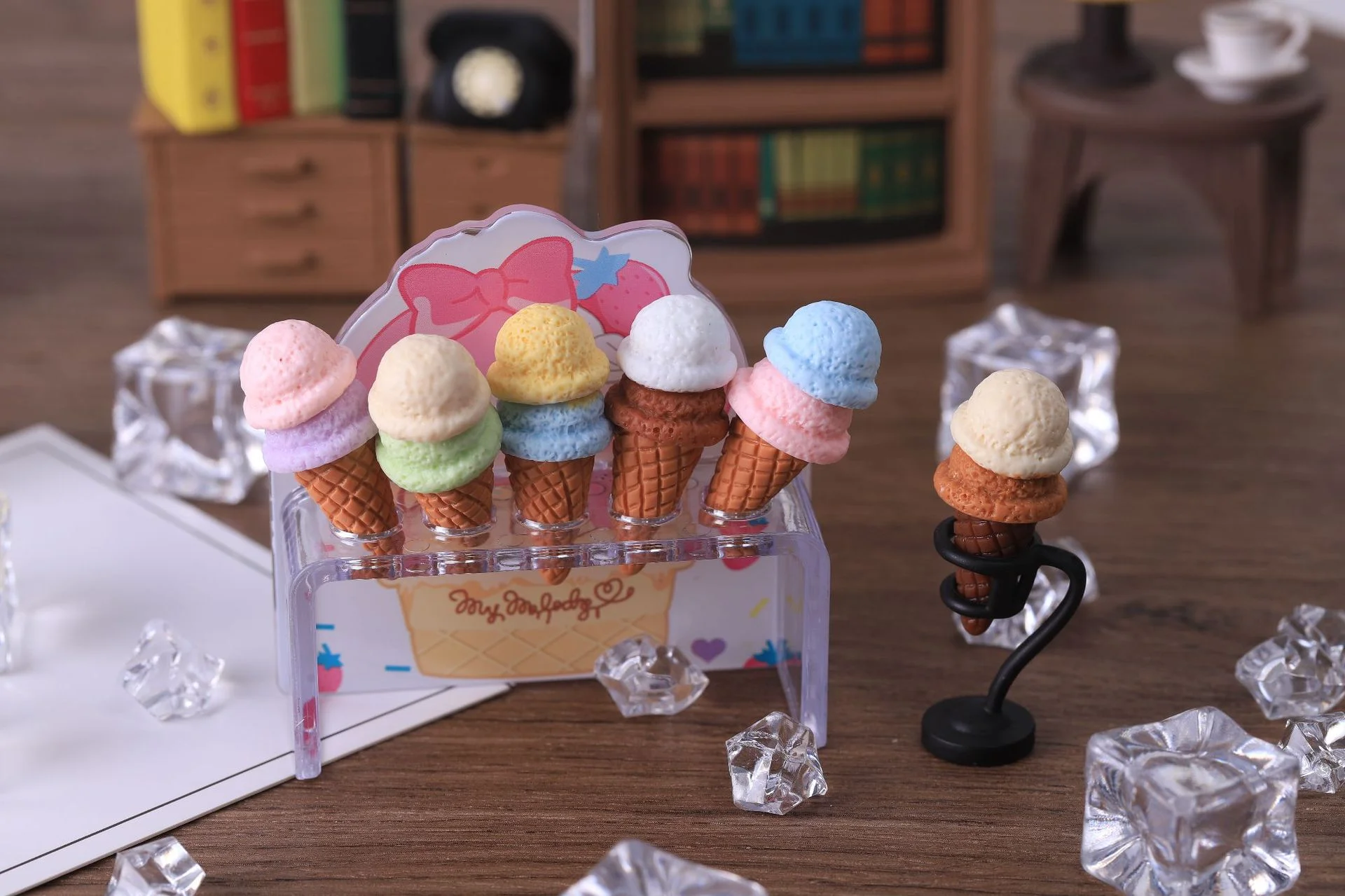 10 Stück Niedliche Doppelschichtige Dreidimensionale Eiswaffel DIY Simulations-Lebensmittel-Spielzeug Harz-Ornament – Detail 13