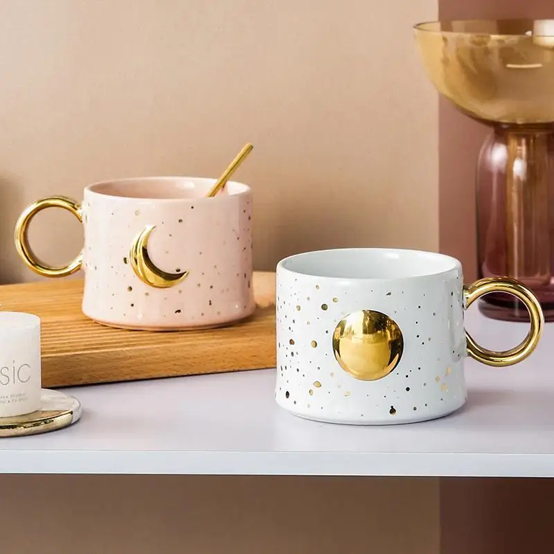 Creative Gold Circled Mug Ceramic Mug Custom Water Cup Milk Cup Gold painted European And American Office Cup Office Decor