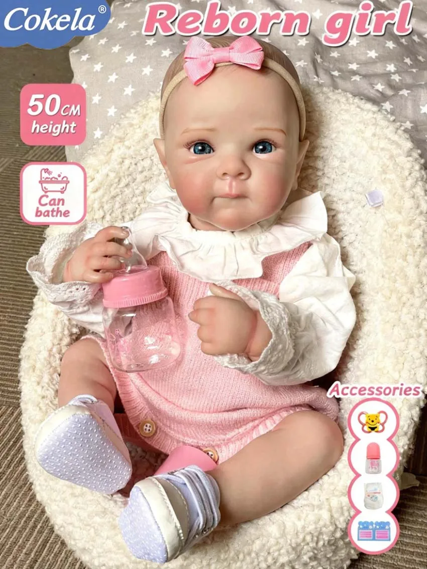 Cokela 20 بوصة/50 سنتيمتر دمية طفل حقيقي ريال لمسة ناعمة الطفل واقعية سيليكون تولد من جديد دمية طفل مع رسم باليد الشعر