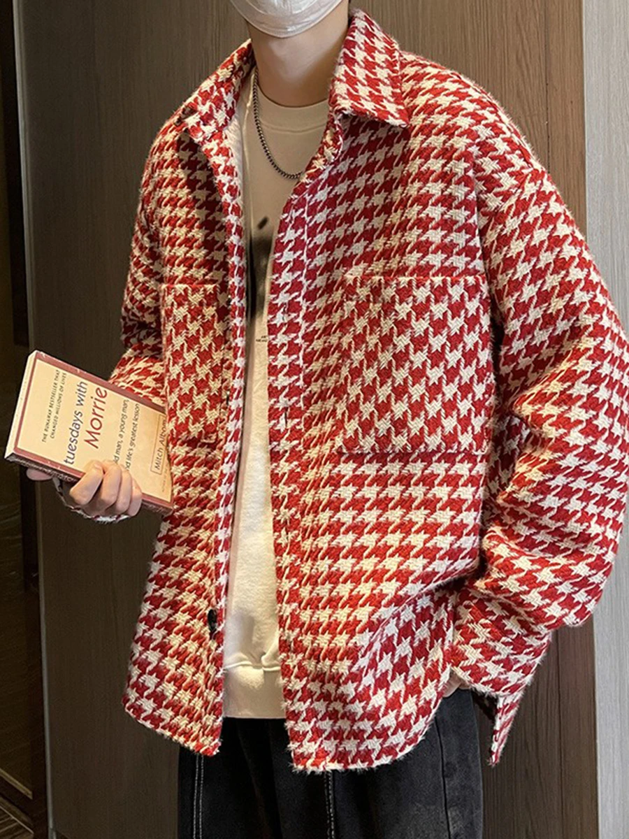 

High-End Plaid Jacket Street Style Men's Fashion Hong Kong Style Spring Autumn New Model Single Button Closure Long Sleeve Coat