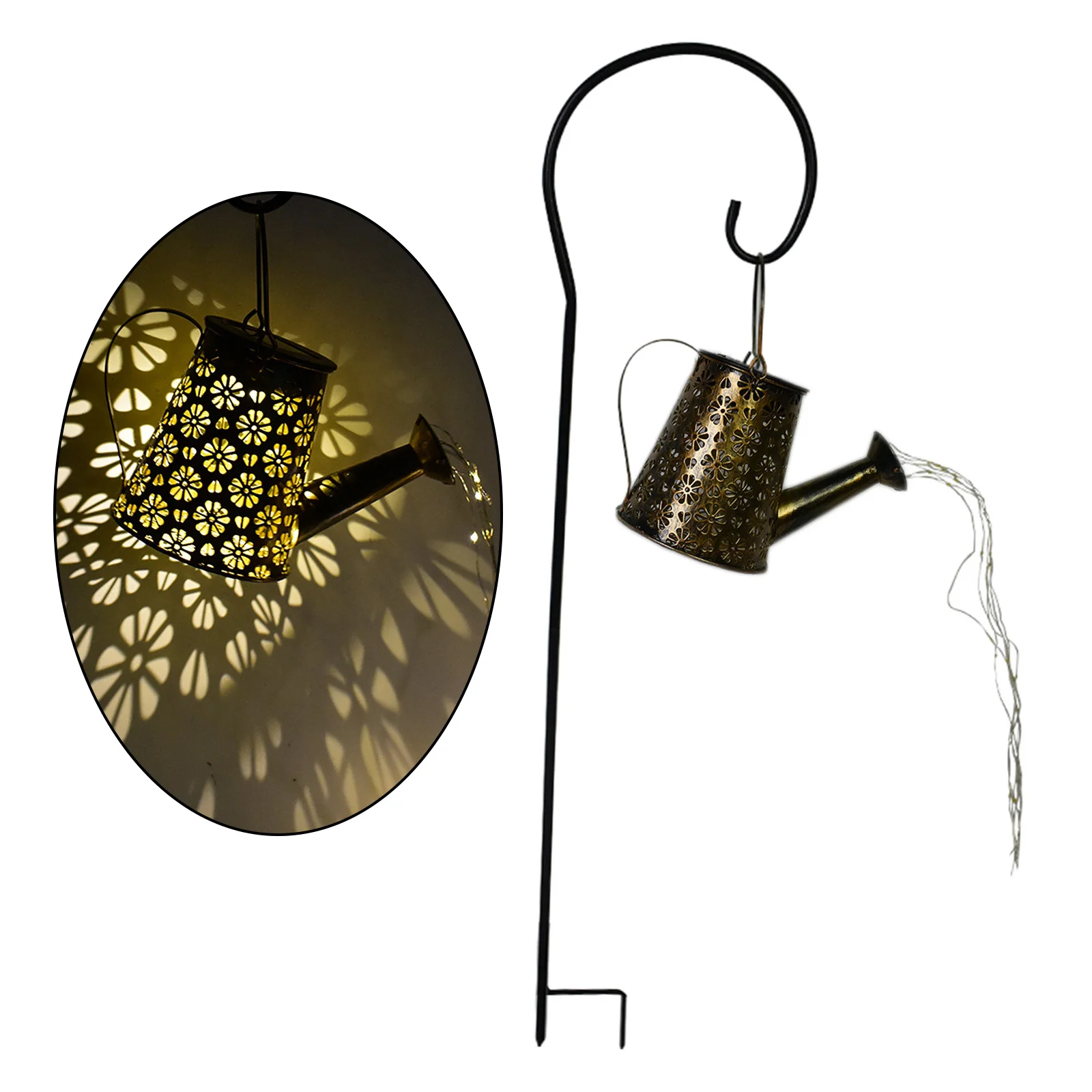 with Hollow Pattern Design Fairy String Lamp, Solar Watering Can Lights Outdoor