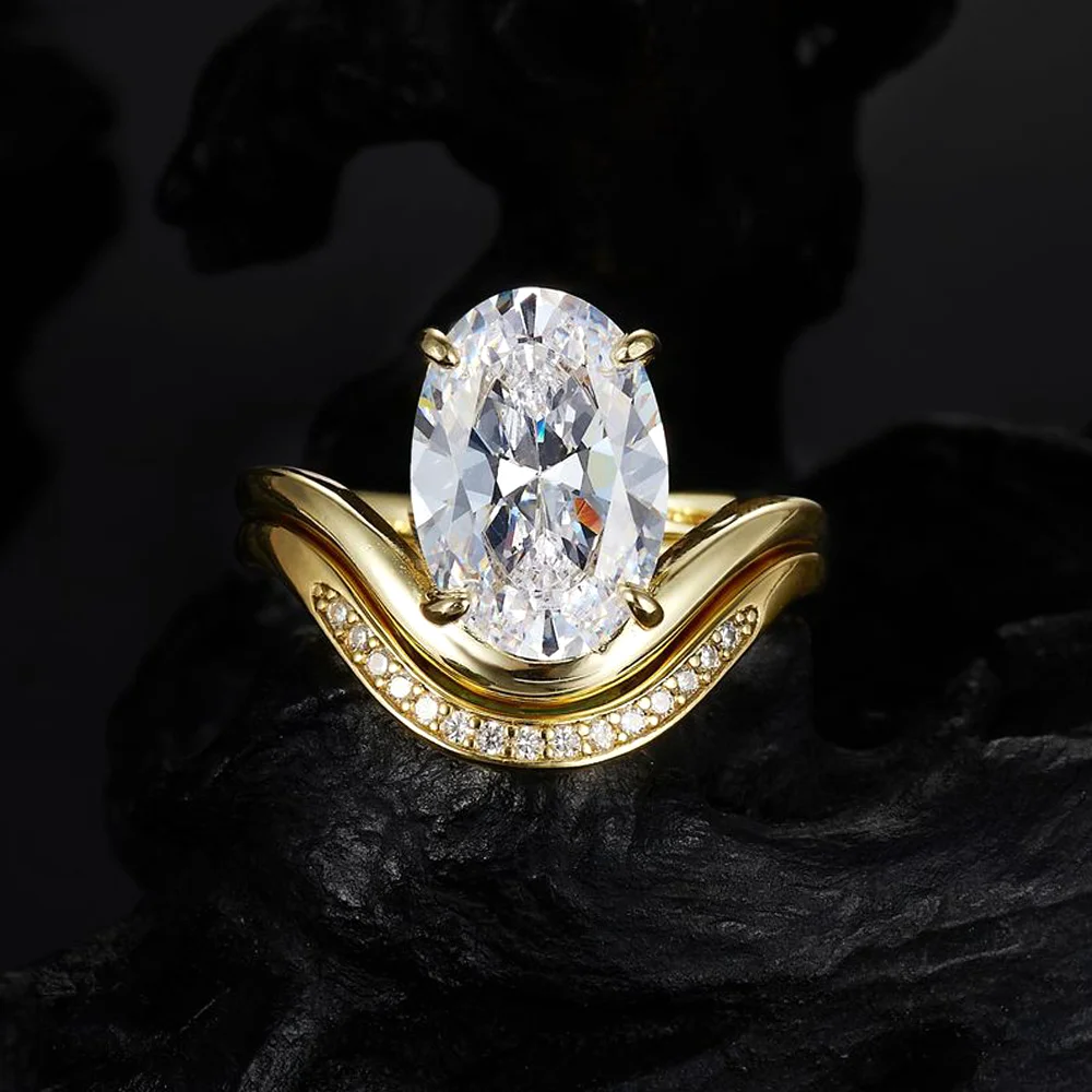 COSYA 5CT 9*11mm Oval Cut Moissanite Ring Set For Women 18K Gold S925 Sliver Certified Lab Diamond Row Wedding Band Jewelry