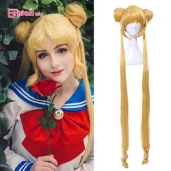 L-e-mail peruca de cabelo sintético usagi tsukino cosplay perucas super longas perucas louras com pães resistente ao calor peruca cosplay dia das bruxas