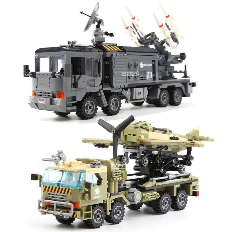 Missile Prevention and Control Unmanned Aerial Vehicle Launched Armored Transport Truck Building Blocks MOC Construction Car Toy