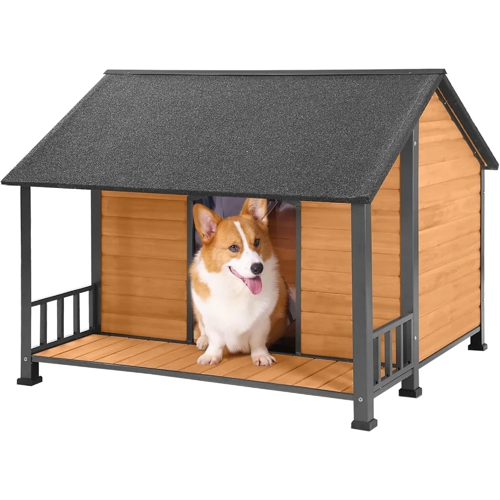 

Dog House Outdoor, Chew-Proof Metal Frame Dog Kennel Outside, Weatherproof Dog House Large Breed, Easy to Install and Clean Wood