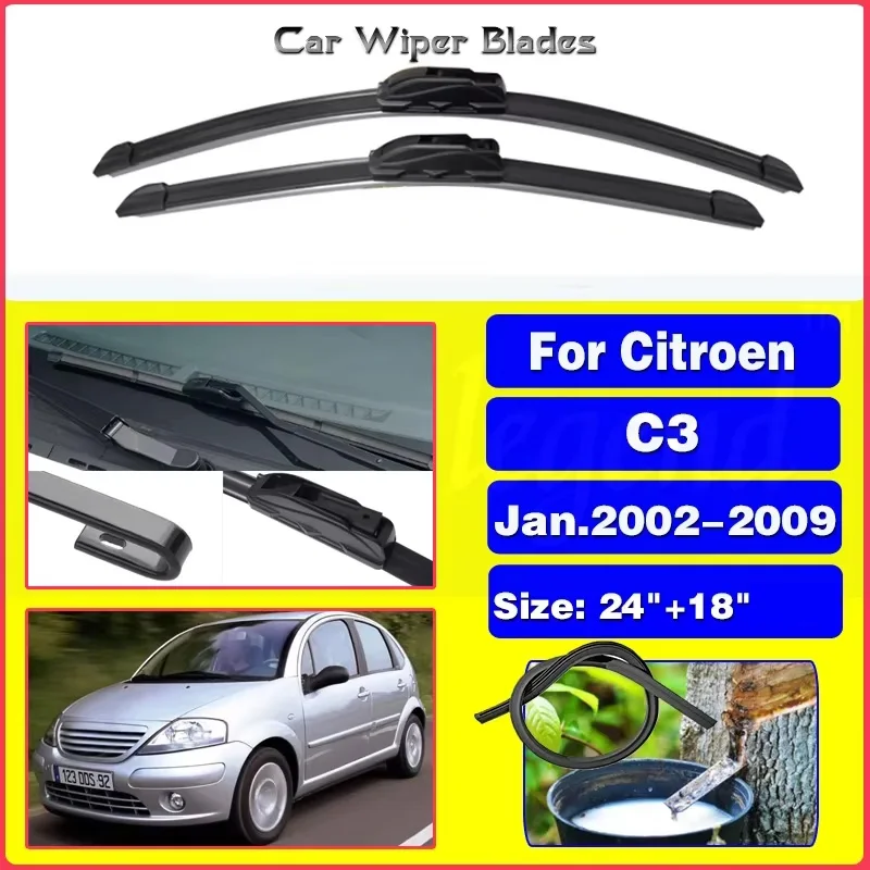 

Wiper Front Wiper Blades Set For Citroen C3 -01.2002-2009 2003 2004 2005 2006 2007 Windshield Windscreen Window 24"18"