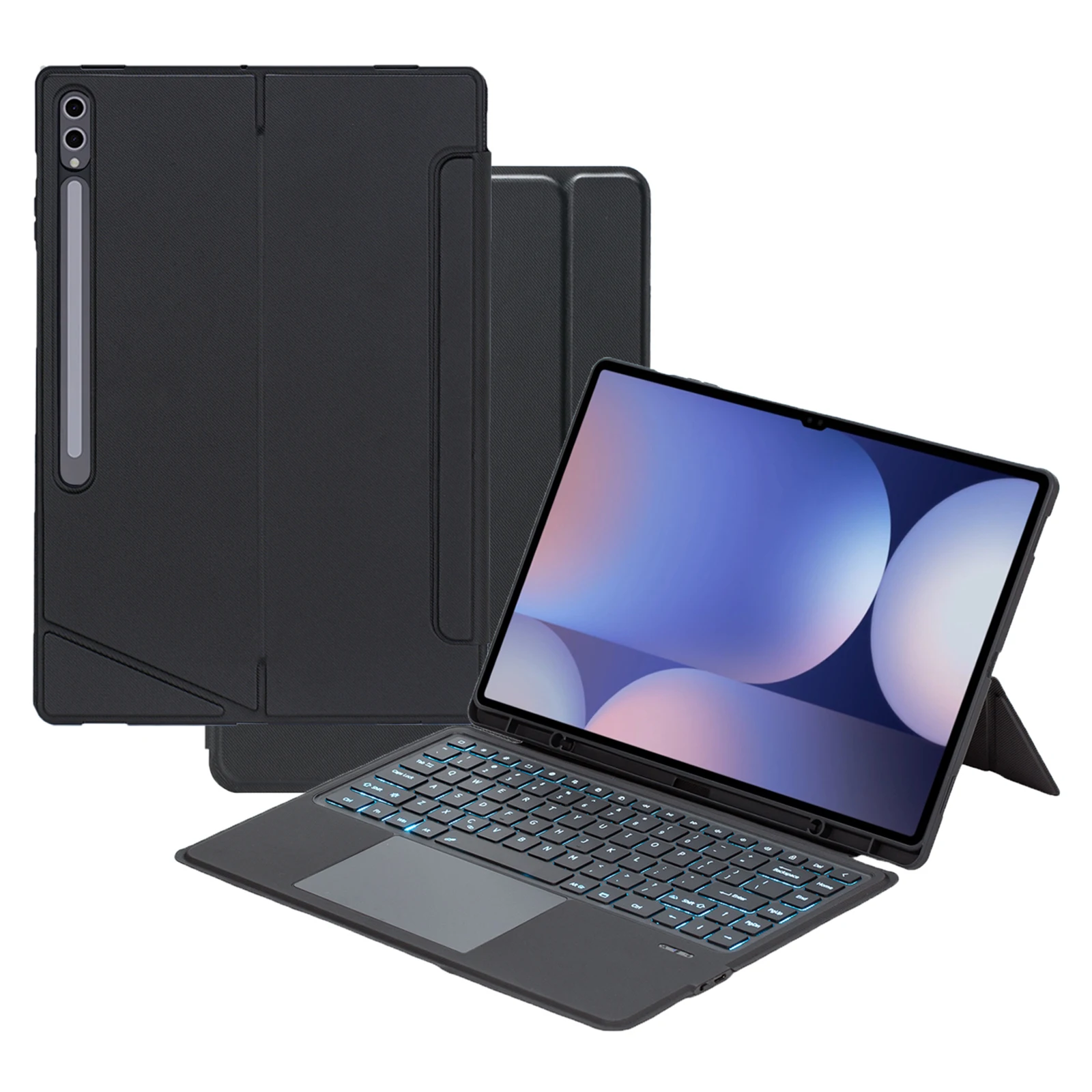 

T910B-AS Leather Keyboard Case for Samsung Galaxy Tab S10 Ultra / S9 Ultra / S8 Ultra Backlit Touchpad Bluetooth-compatible Keyb