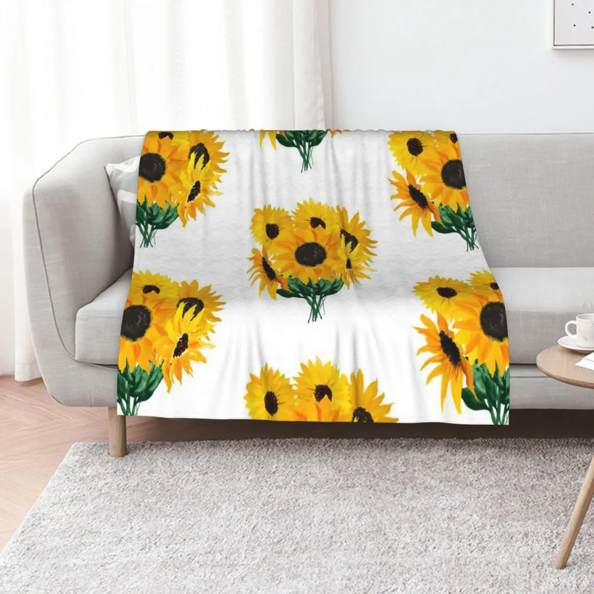 Painted sunflower bouquet Throw Blanket Flannels Summer Beddings blankets and throws Bed linens Picnic Luxury St Blankets