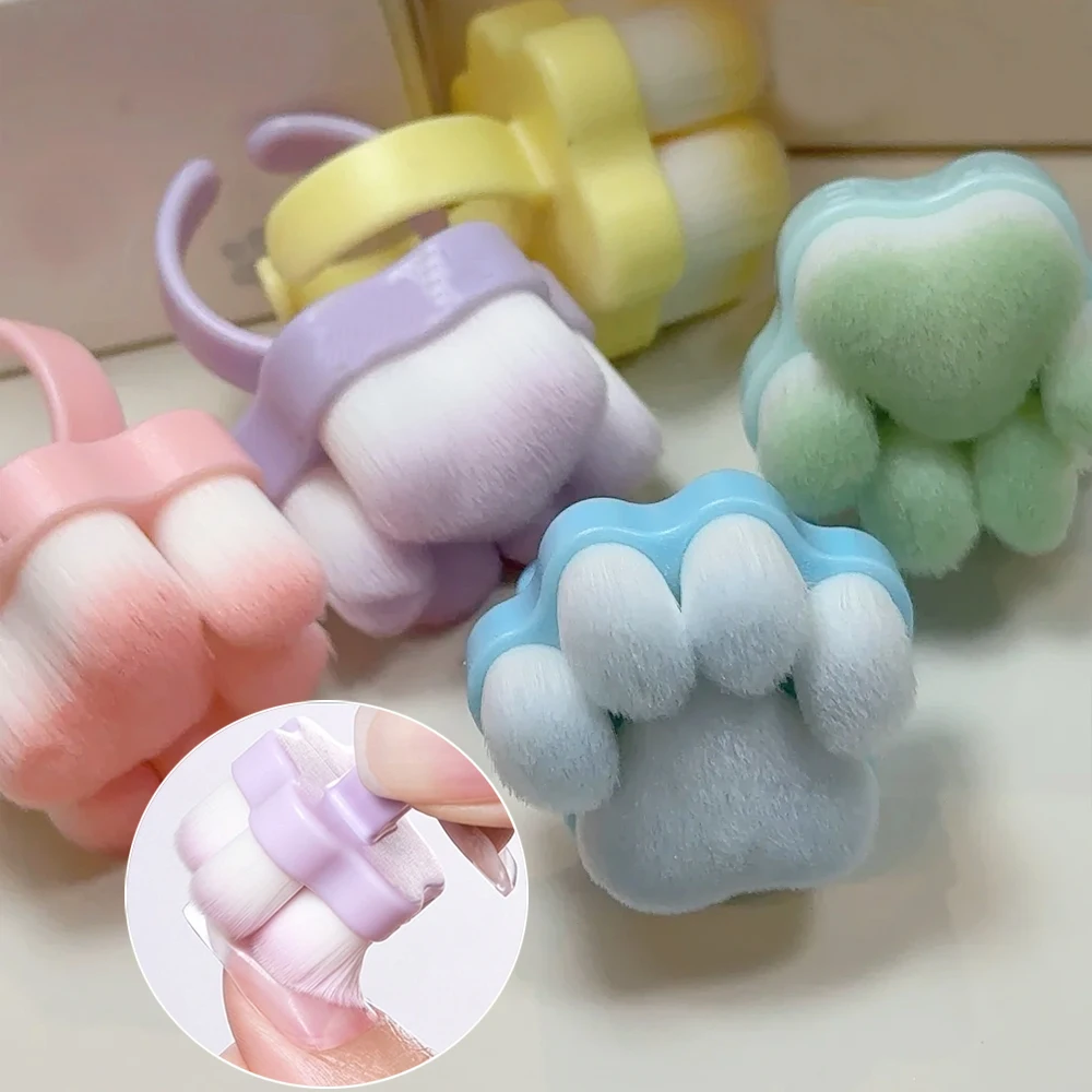 

1Pcs Cute Cat Paw Ring Nail Art Dust Brush Remove Acrylic UV Gel Polish Powder Fluffy Cat Paw Nail Cleaning Brush Soft Fur Tools
