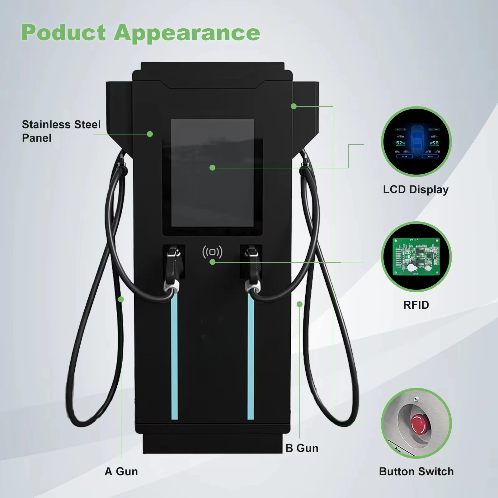 DC Ev Charging Station CCS 1/CCS 2/GB/T Fast Electric Vehicle Charger 160kw 180kw 240kw Dual-gun Ev Charging Piles Tuv Certified