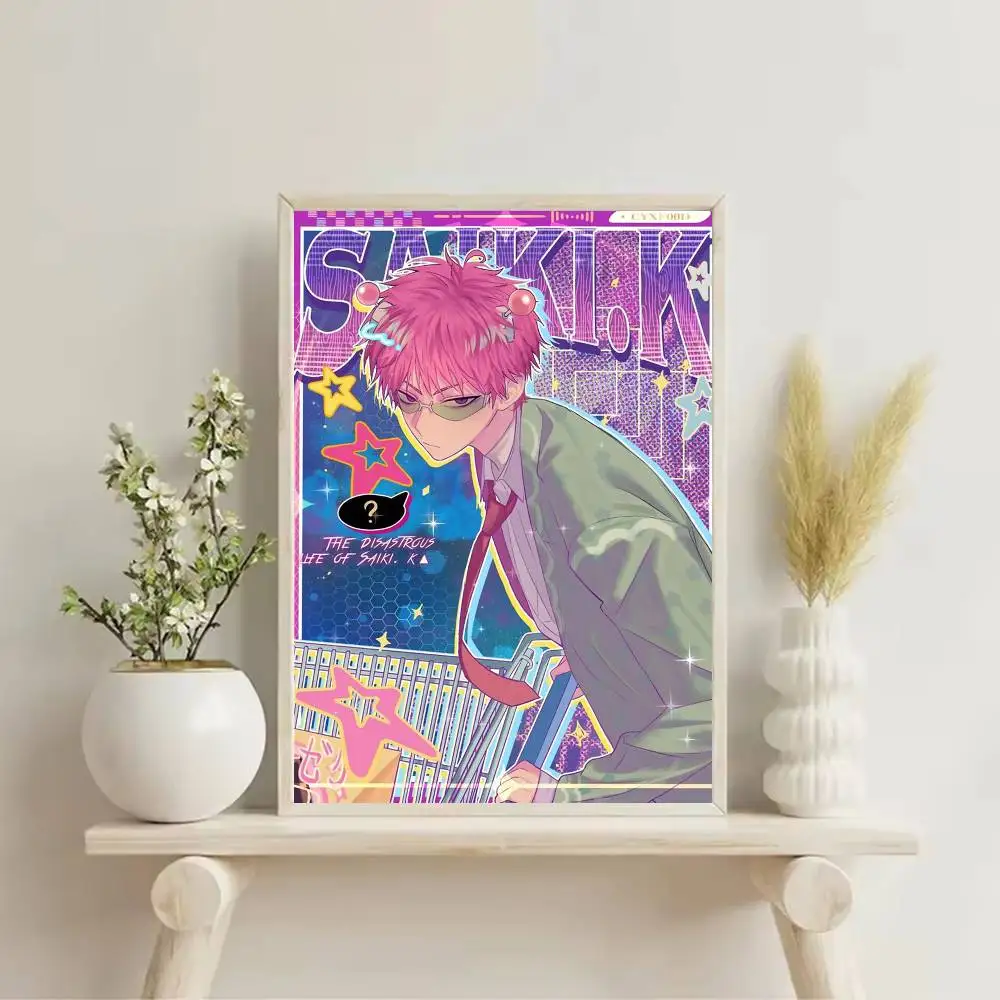 Anime Saiki K Animals Funny Poster Self-adhesive Art Waterproof Paper Sticker Coffee House Bar Room Wall Decor
