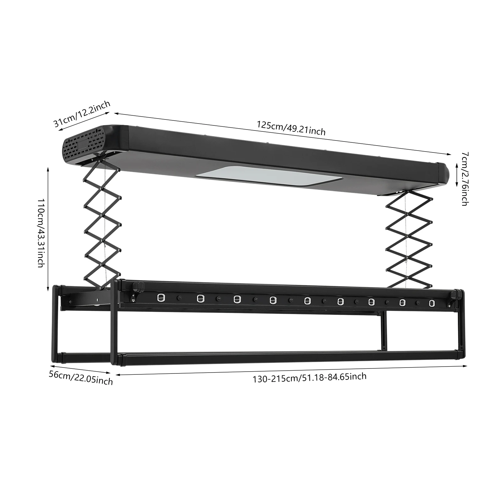 Plafondmontage elektrische kledingdroogrek 35kg draagvermogen intrekbaar slim elektrisch droogrek, afstandsbediening LED waslijn