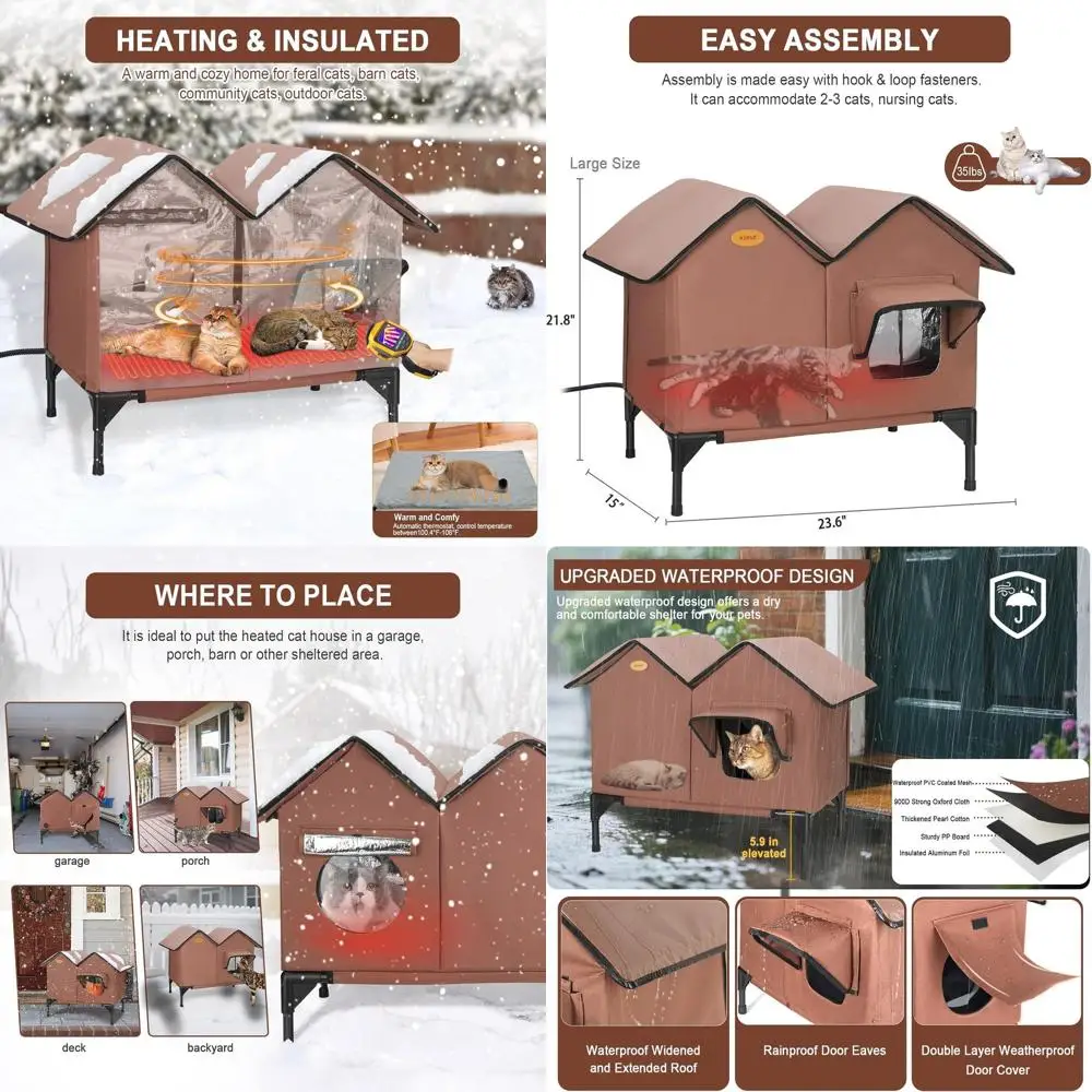 

Winter-Ready Insulated Elevated Outdoor Cat Shelter with Heated Bed, Escape Door, for 2-3 Cats